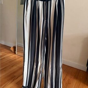 Black and White Vertical Stripe Wide-Leg Pants